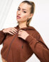 Night Addict cropped zip thru hoodie co-ord in chocolate brown