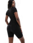 In The Style sculpt and control short sleeve scoop neck unitard in black