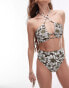 Фото #2 товара Topshop halter neck bikini top in khaki daisy print