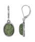 Silver-Tone Semi Precious Jade Oval Drop Earrings
