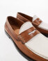 ASOS DESIGN penny loafers in tan and white leather Бежевый, 44.5 - фото #2