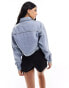 In The Style silver foil detail cropped denim jacket in light blue