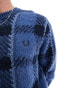 Fred Perry knit checked jumper in mid blue