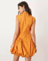 ASOS EDITION high neck drop waist puffball mini dress in mango orange Mango-Orange, 32 - фото #4