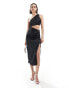 Pretty Lavish one shoulder cut out midi dress in black