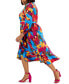 Plus Size Printed Long-Sleeve Satin Faux-Wrap Dress