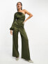 TFNC satin one shoulder jumpsuit in olive