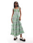 Фото #1 товара Neon Rose gingham ruffle tiered midaxi dress in forest green