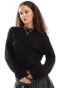 Noisy May crew neck fuzzy knit jumper in black