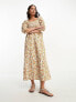 Фото #4 товара Miss Selfridge cotton flax shirred linen midi dress in orange ditsy