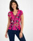 Фото #1 товара Women's Printed Lace-Up Front Top, Created for Macy's