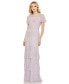 ფოტო #1 პროდუქტის Women's Embellished Cap Sleeve Ruffle Tiered Gown