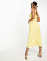 Фото #8 товара ASOS DESIGN shirred strap ruched bodice dobby pleat midi dress in lemon