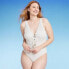 Women's Crochet Lace-Up One Piece Swimsuit - Shade & Shore Cream S