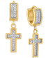 ფოტო #1 პროდუქტის Cubic Zirconia Cross Dangle Huggie Hoop Earrings in 14k Gold-Plated Sterling Silver, Created for Macy's