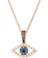 ფოტო #1 პროდუქტის Blueberry Sapphire™ (1/20 ct. t.w.) & Diamond (1/5 ct. t.w.) Evil Eye 18" Pendant Necklace in Rose Gold