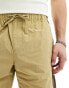 ASOS DESIGN slim nylon shorts in stone with print detail S - фото #8