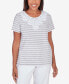 ფოტო #1 პროდუქტის Petite Classic Neutrals Lace Neck Striped Split Hem T-shirt