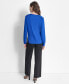 ფოტო #2 პროდუქტის Petite Tipped-Placket V-Neck Long-Sleeve Blouse