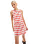 Фото #2 товара Something New X Chloe Frater pinny dress with belt in red check