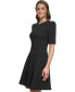 Фото #3 товара Women's Button-Detail Short-Sleeved Fit & Flare Dress