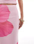 Kaiia slinky column maxi skirt co-ord in pink flower print