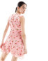 Wednesday's Girl ruffle sleeve wrap mini tea dress in pink floral