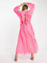 ASOS DESIGN frilly high neck maxi dress in fluro pink