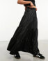 Miss Selfridge textured satin tiered maxi skirt in black