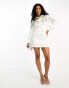 ASOS DESIGN Embellished button through twill mini dress with waist stitch detail in white