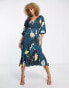 Фото #1 товара Liquorish satin wrap midi dress with puff sleeve in black floral