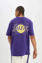 Фото #4 товара Fit Nba Los Angeles Lakers Boxy Fit Bisiklet Yaka Kısa Kollu Tişört B9910ax24sm