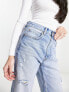 Фото #3 товара Stradivarius straight cropped jean with rips in medium blue