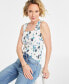 Фото #2 товара Women's Floral Smocked Square-Neck Tank, Created for Macy's