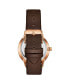 Mens Brown leather strap Quartz Brown dial Rose Gold case Red yellow and green hands