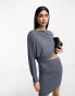 ASOS DESIGN one sleeve mini tee dress with cut out waist in slate grey