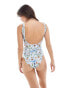 ASOS DESIGN scoop neck swimsuit with low back in western print