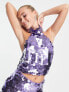 Miss Selfridge Premium disc sequin halter top co-ord in purple - PURPLE