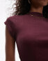 Topshop acid wash rib curve hem fitted tee in burgundy