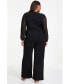 ფოტო #2 პროდუქტის Women's Plus Size Buckle Detail Chiffon Sleeve Palazzo Jumpsuit