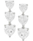 Фото #1 товара Cubic Zirconia Heart Triple Drop Earrings in Sterling Silver