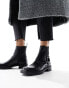 Pull&Bear – Flache Ankle-Boots in Schwarz mit eckiger Zehenpartie und Schnallendetail