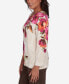 ფოტო #4 პროდუქტის Petite Wine Country Watercolor Floral Beaded Split Neck Top