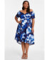 ფოტო #1 პროდუქტის Women's Plus Size Floral Bardot Ruched Dip Hem Dress