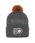 ფოტო #1 პროდუქტის Men's Charcoal Philadelphia Flyers Authentic Pro Home Ice Cuffed Knit Hat with Pom