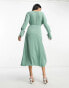 Фото #2 товара ASOS DESIGN wrap midi dress with tie cuff detail in sage green