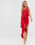 Фото #1 товара ASOS DESIGN satin one shoulder drape midi dress in red