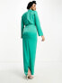 Фото #4 товара ASOS DESIGN Modest satin high neck pleat detail maxi dress with long sleeves in jewel green