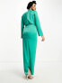 Фото #7 товара ASOS DESIGN Modest satin high neck pleat detail maxi dress with long sleeves in jewel green