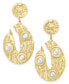 Фото #1 товара 18k Gold-Plated Sterling Silver Hammered Imitation Pearl Drop Earrings